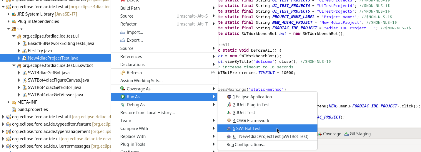 execute all SWTBot tests of a class