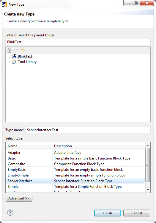 New Type Wizard - Create a Service Interface Function Block
