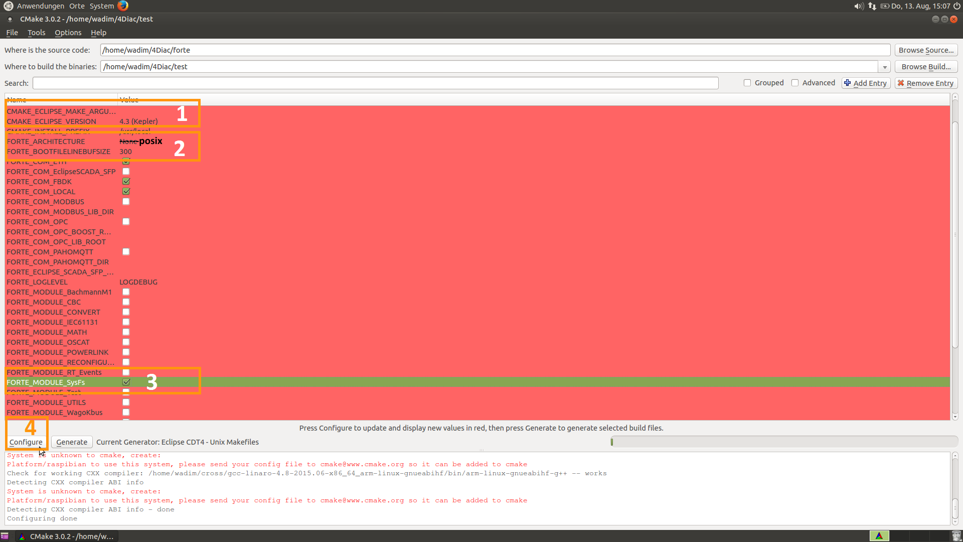 Configure 4diac FORTE compilation.